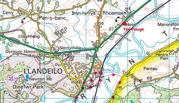 Map of the area around Rhosmaen